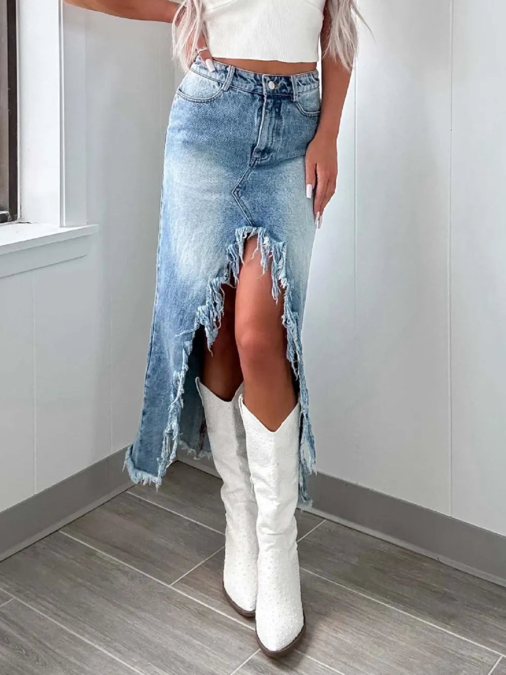High-Waist Asymmetry Denim Skirt -