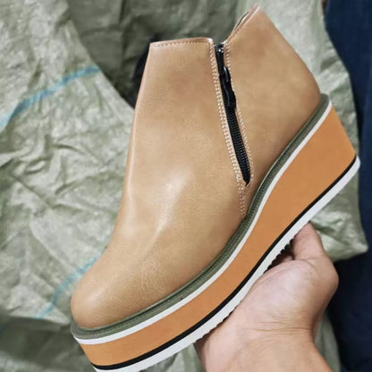 Ankle Wedge Boots with Zipper - Khaki