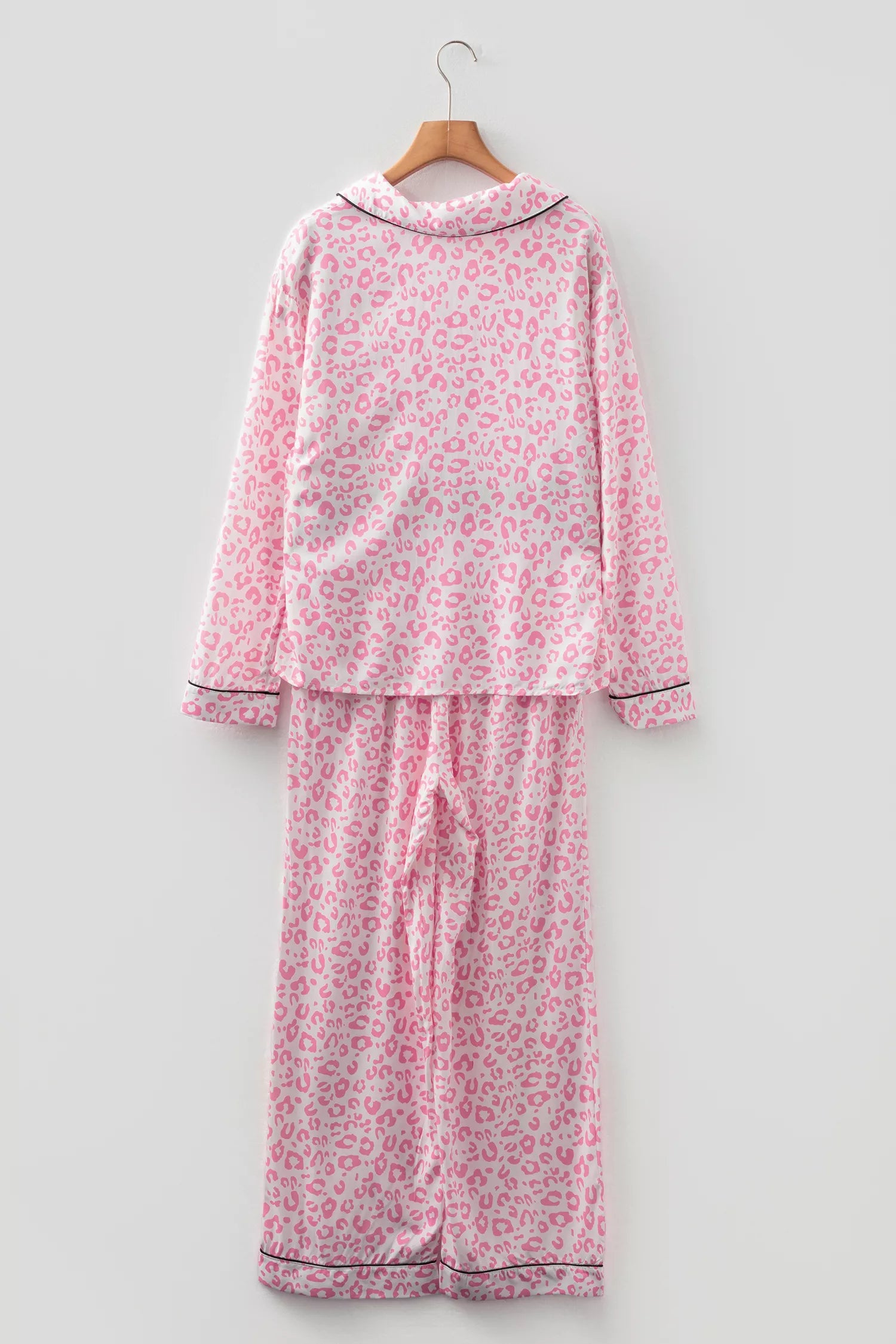 Leopard Print Button Up Top and Pants Pajama Set -