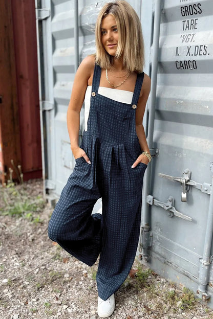 Plaid Wide Strap Wide Leg Overalls -