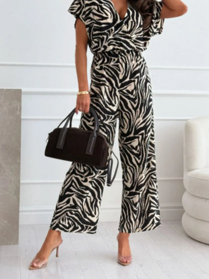 Leopard Print Wide Leg Jumpsuit -