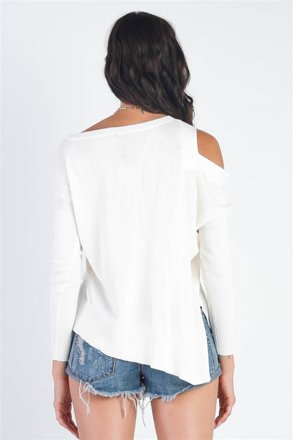 UNIQ Cold Shoulder Long Sleeve Knit Top - White