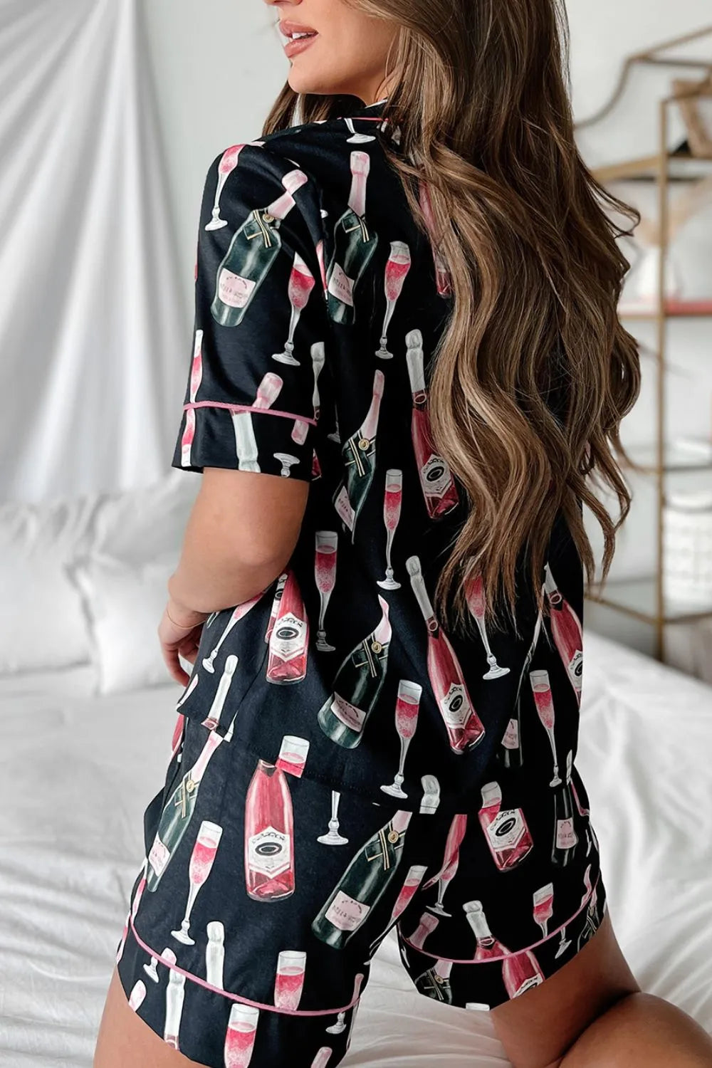 Champagne Print Short Sleeve Top and Shorts Set -