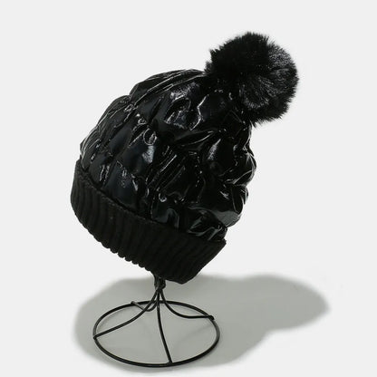 Thermal Knit Hat with Pompom -