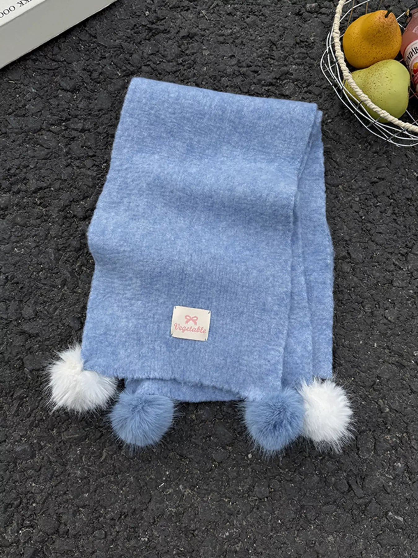 Pom-Pom Scarf - Blue One Size