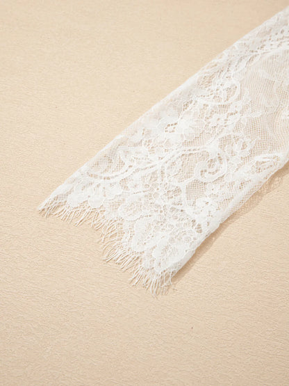 Lace Sleeve Patchwork Faux Fuzzy Sweater -