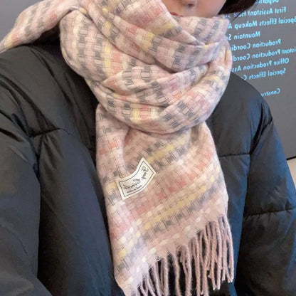 Plaid Fringe Warm Scarf -