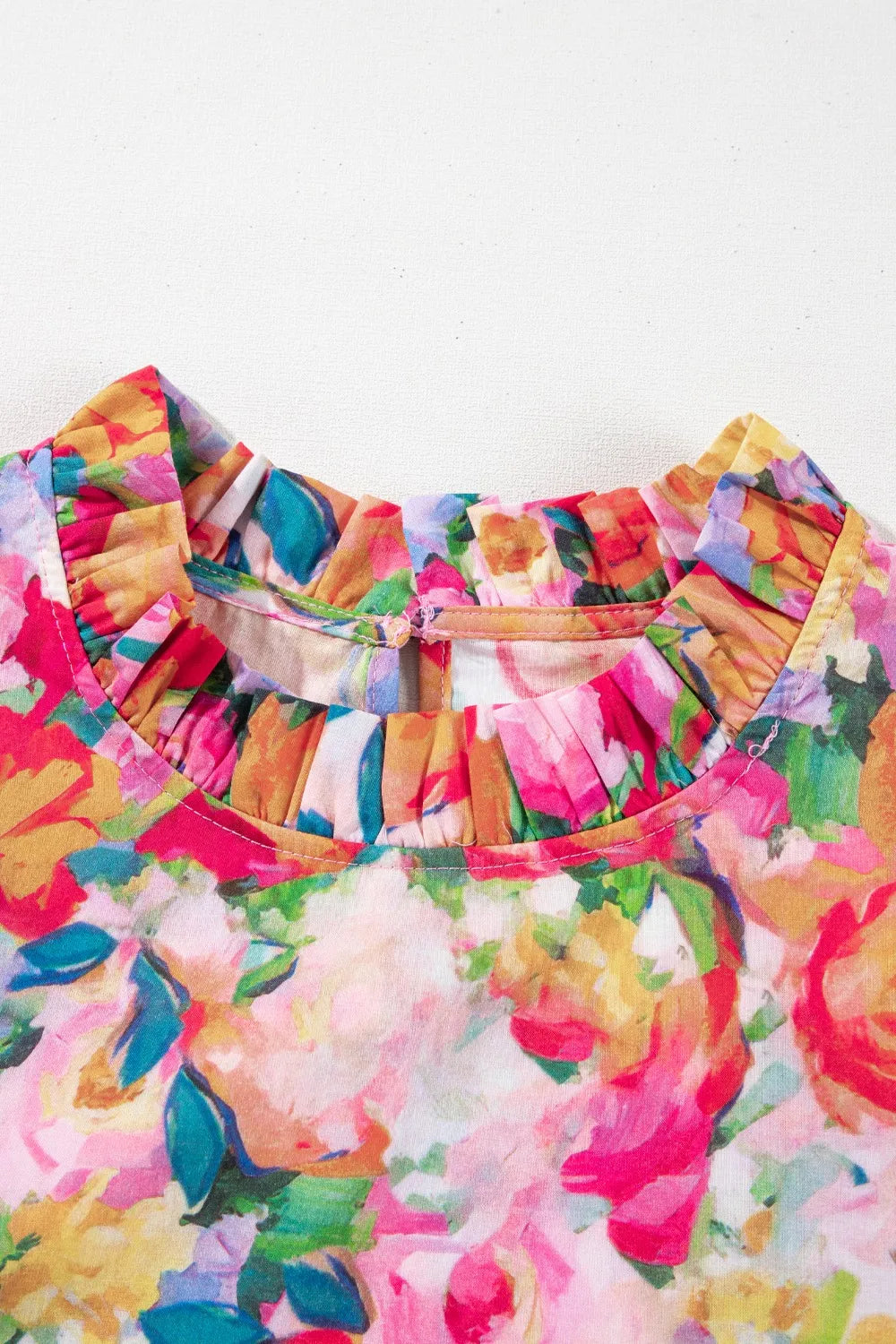 Lace Trim Ruffle Cap Sleeve Floral Blouse -