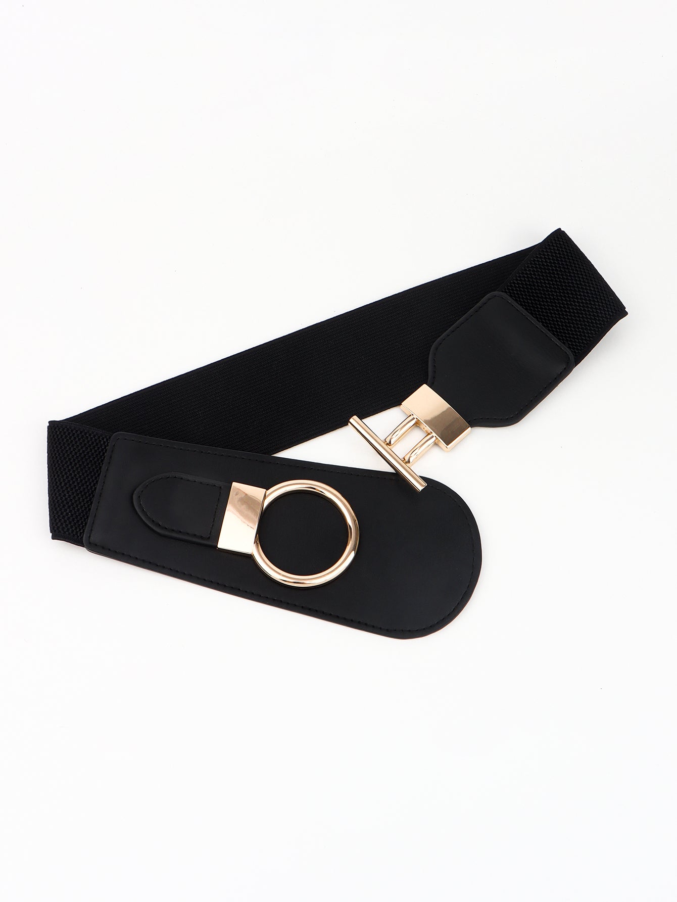 PU Elastic Wide Belt with Alloy Buckle -