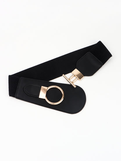 PU Elastic Wide Belt with Alloy Buckle -