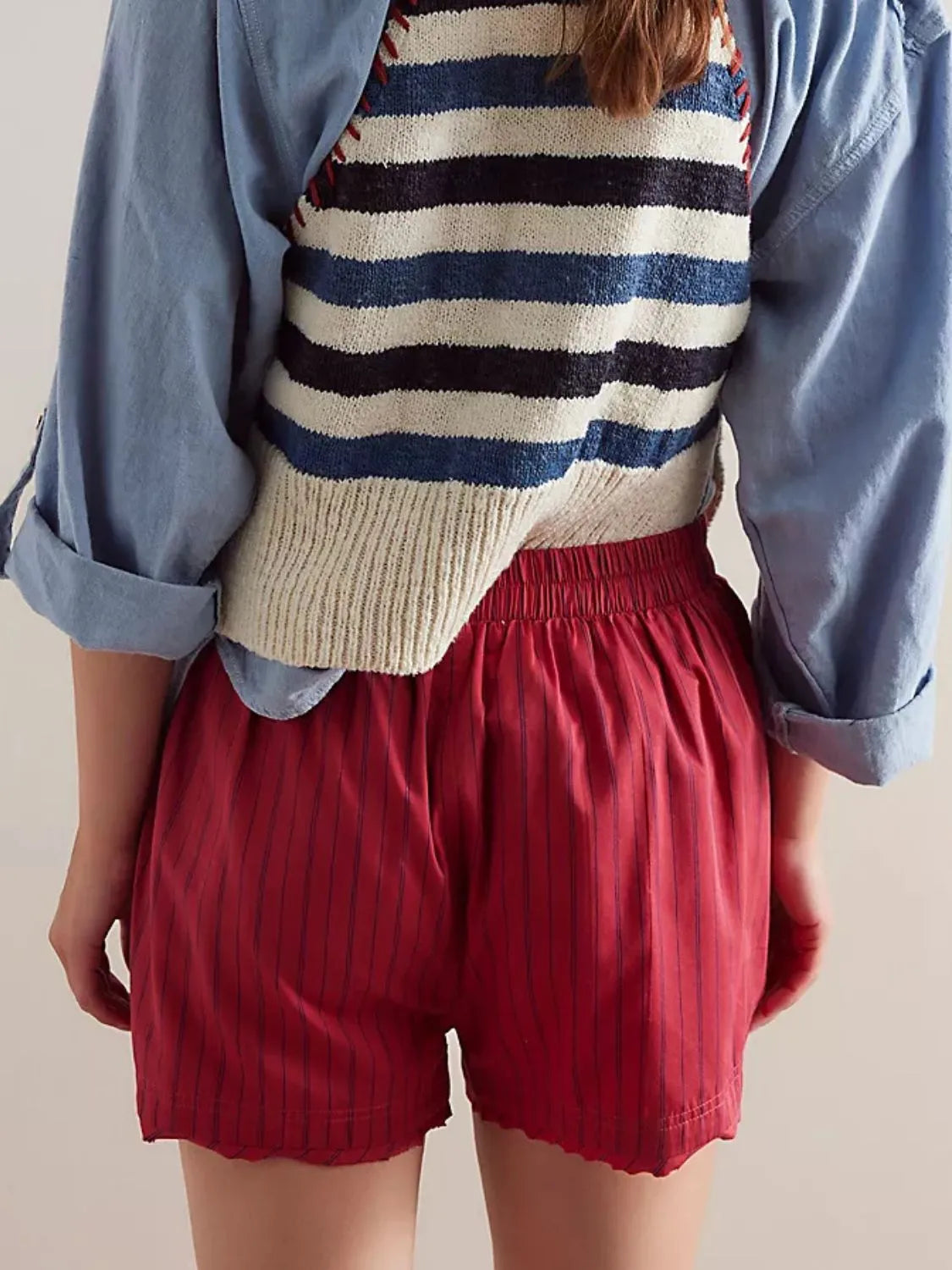 Striped Elastic Waist Shorts -