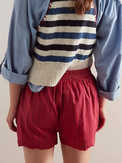 Striped Elastic Waist Shorts -