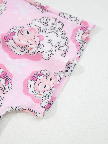 Santa Claus Print V-Neck Tee Drawstring Pants Lounge Set -