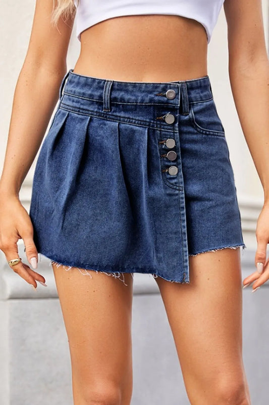 Raw Hem Denim Skort - Dusty Blue