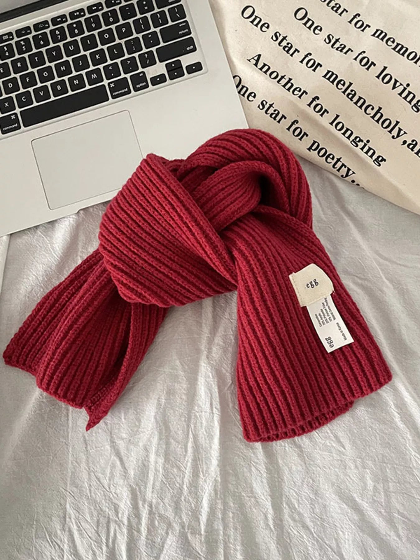 Knitted Ribbed Scarf - Cherry Red One Size