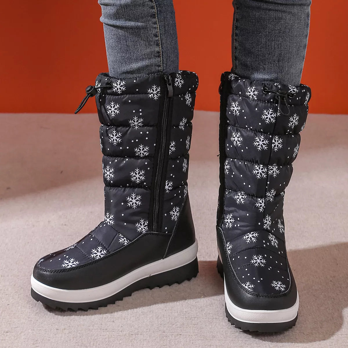 Snowflake Pattern Platform Winter Boots -