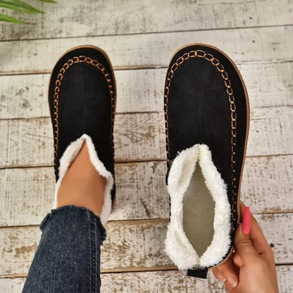 Round Toe Sherpa-Lined Slip-Ons - Black