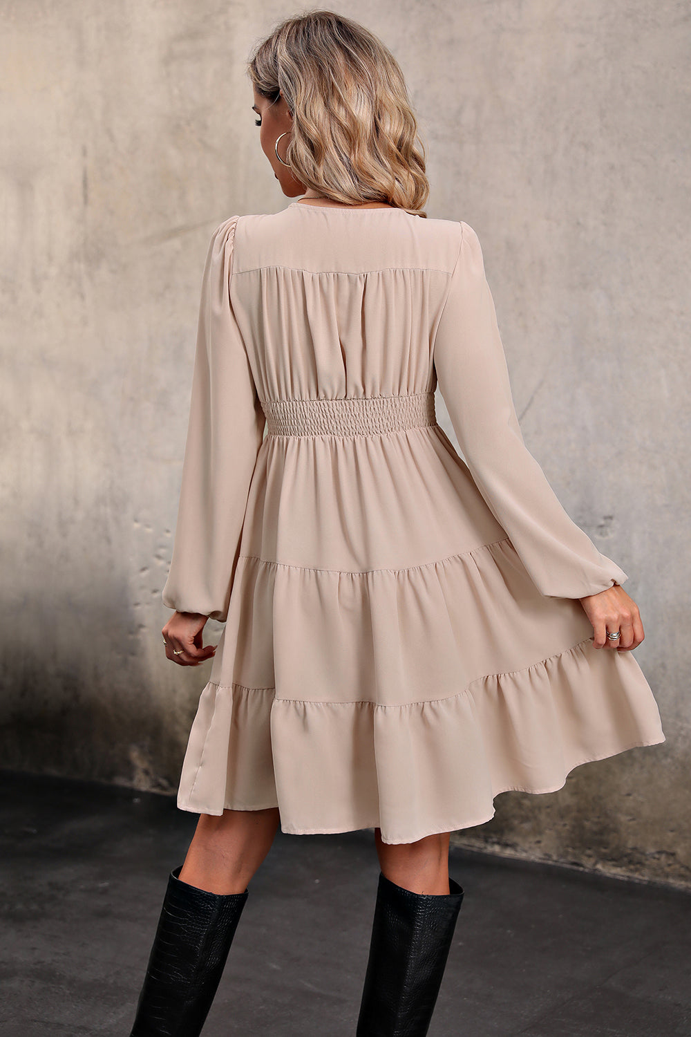 V Neck Button Up Tiered Dress | AdoreStarr