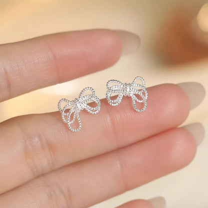 Sterling Silver Bow Knot Stud Earrings -