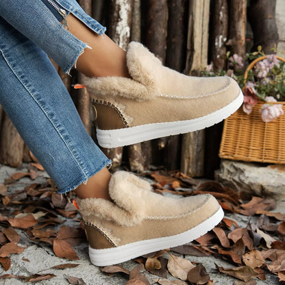 Cozy Fur-Trimmed Slip-Ons - Khaki
