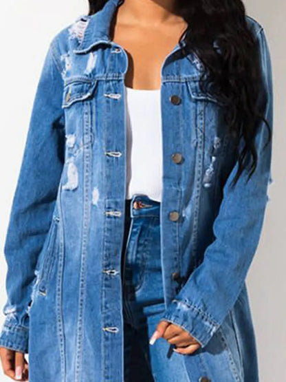 Long Sleeve Raw Hem Denim Jacket -