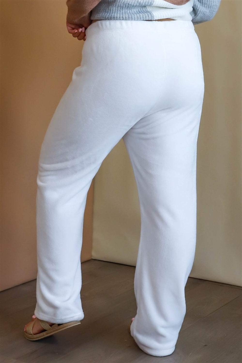 Plus Size Elastic Waist Wide Leg Pants - Ivory