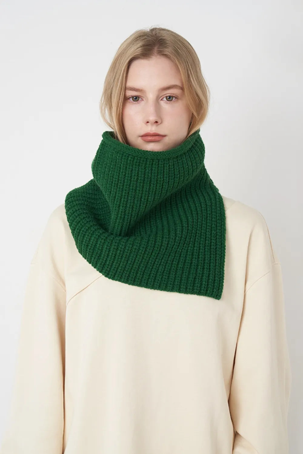 Slit Pullover Knit Scarf - Dark Green One Size