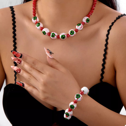 Halloween Beaded Necklace and Bracelet Jewelry Set -