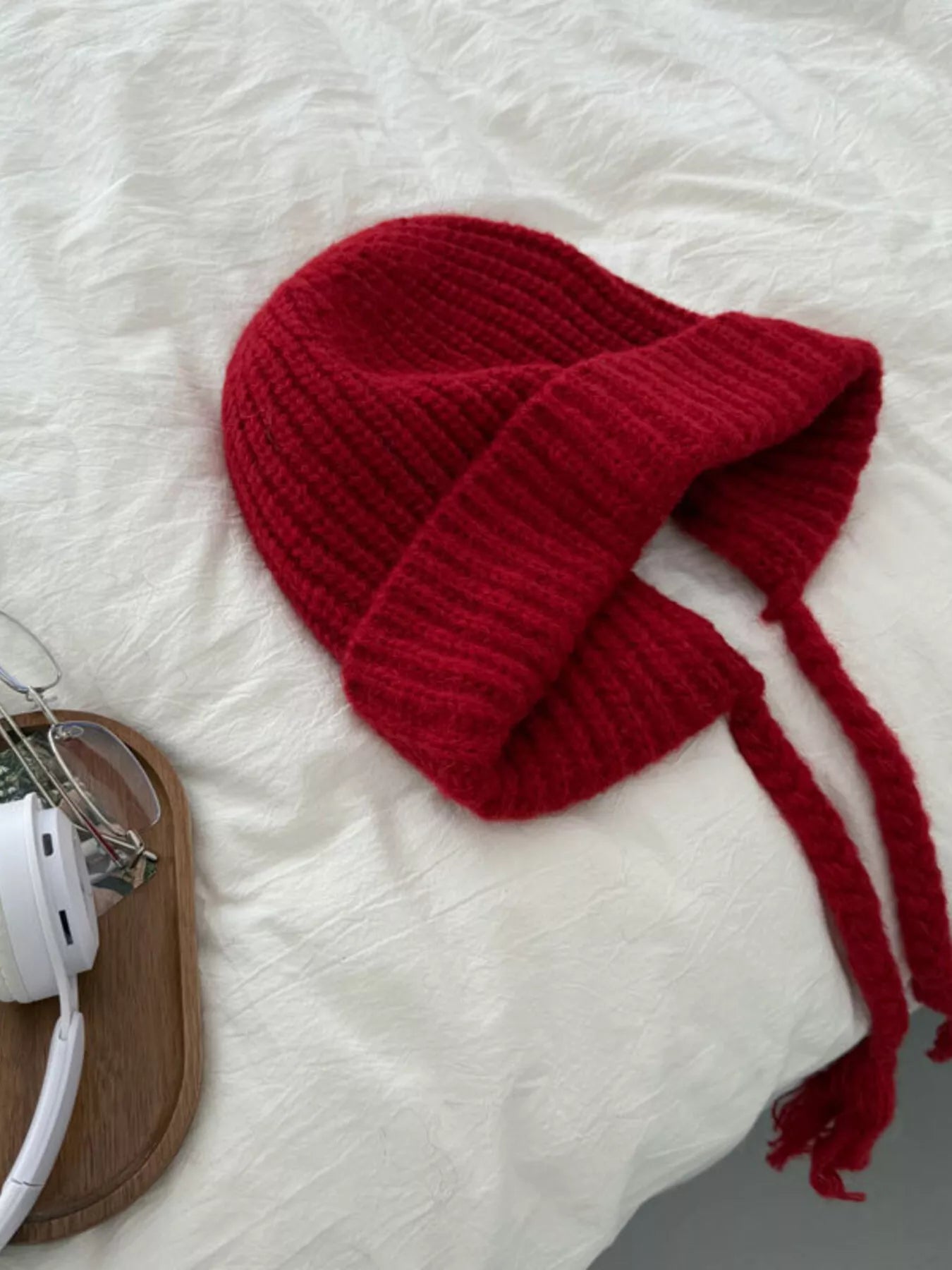 Cozy Knit Braided Beanie Hat - Red One Size