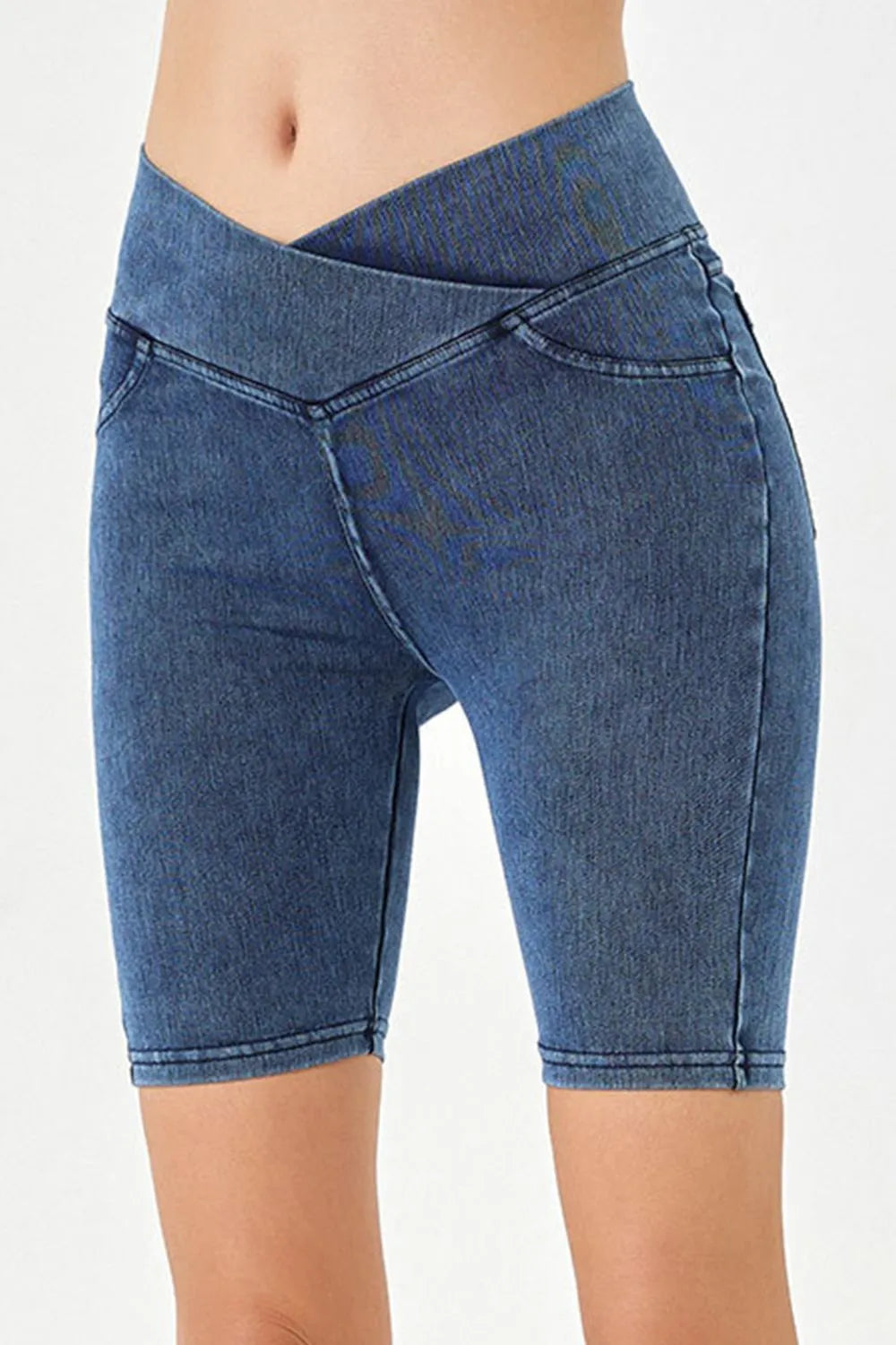 Asymmetrical Waist Denim Shorts -