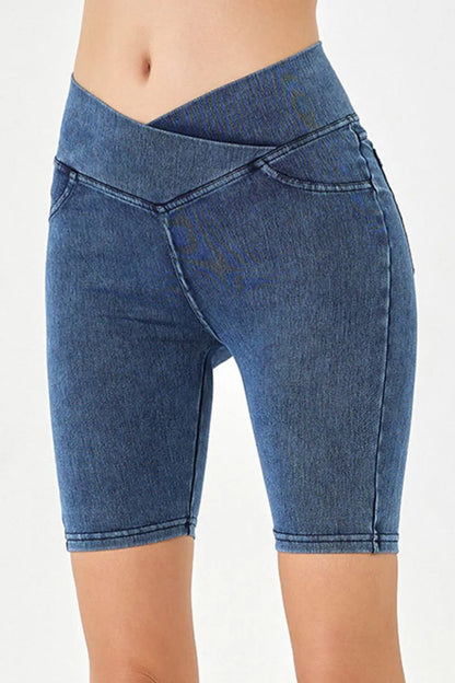 Asymmetrical Waist Denim Shorts -