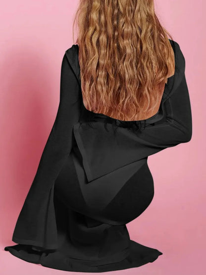 Backless Long Sleeve Maxi Cover-Up -