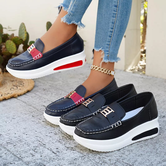 Metal Buckle Round Toe Slip-Ons -