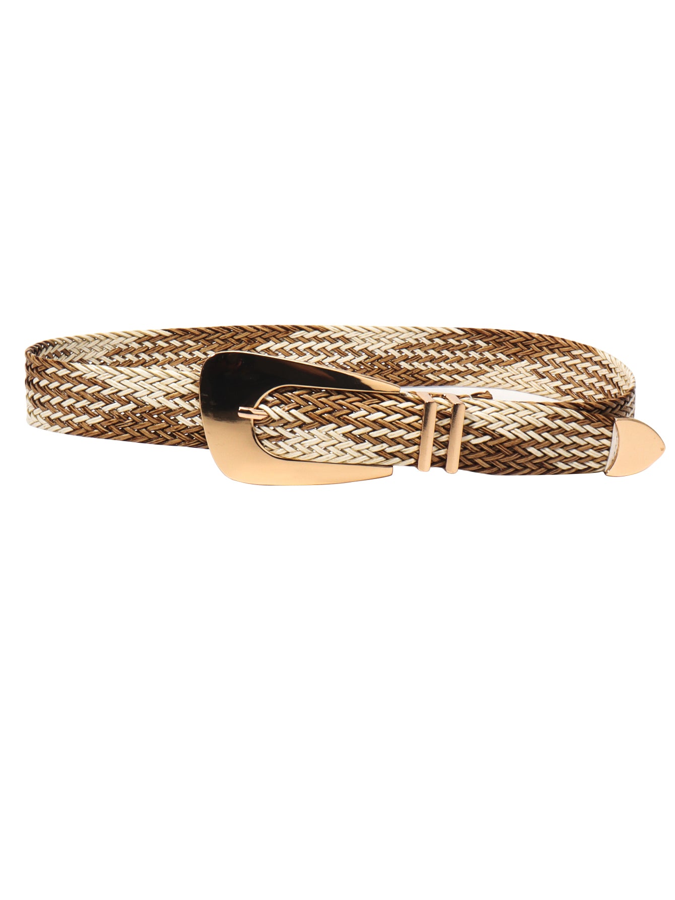 Irregular Buckle Braid Belt - Camel One Size