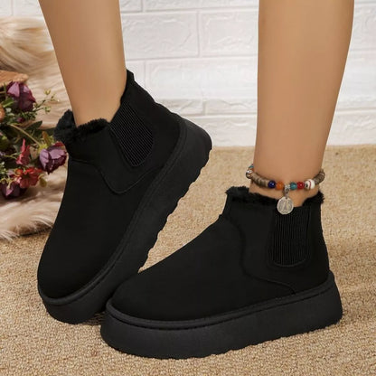 Round Toe Platform Ankle Boots - Black