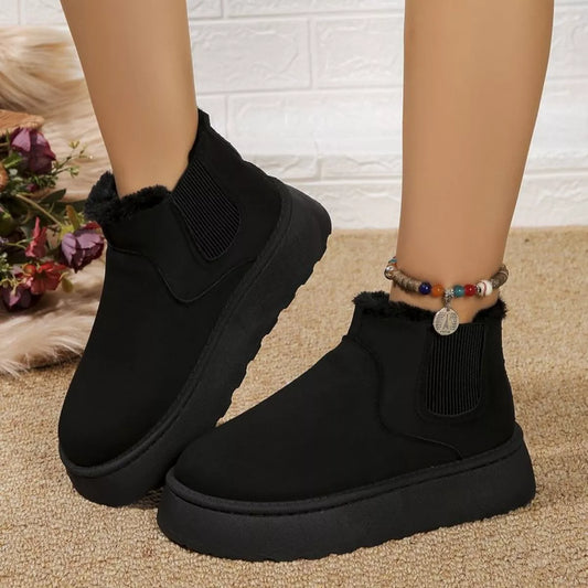 Round Toe Platform Ankle Boots - Black