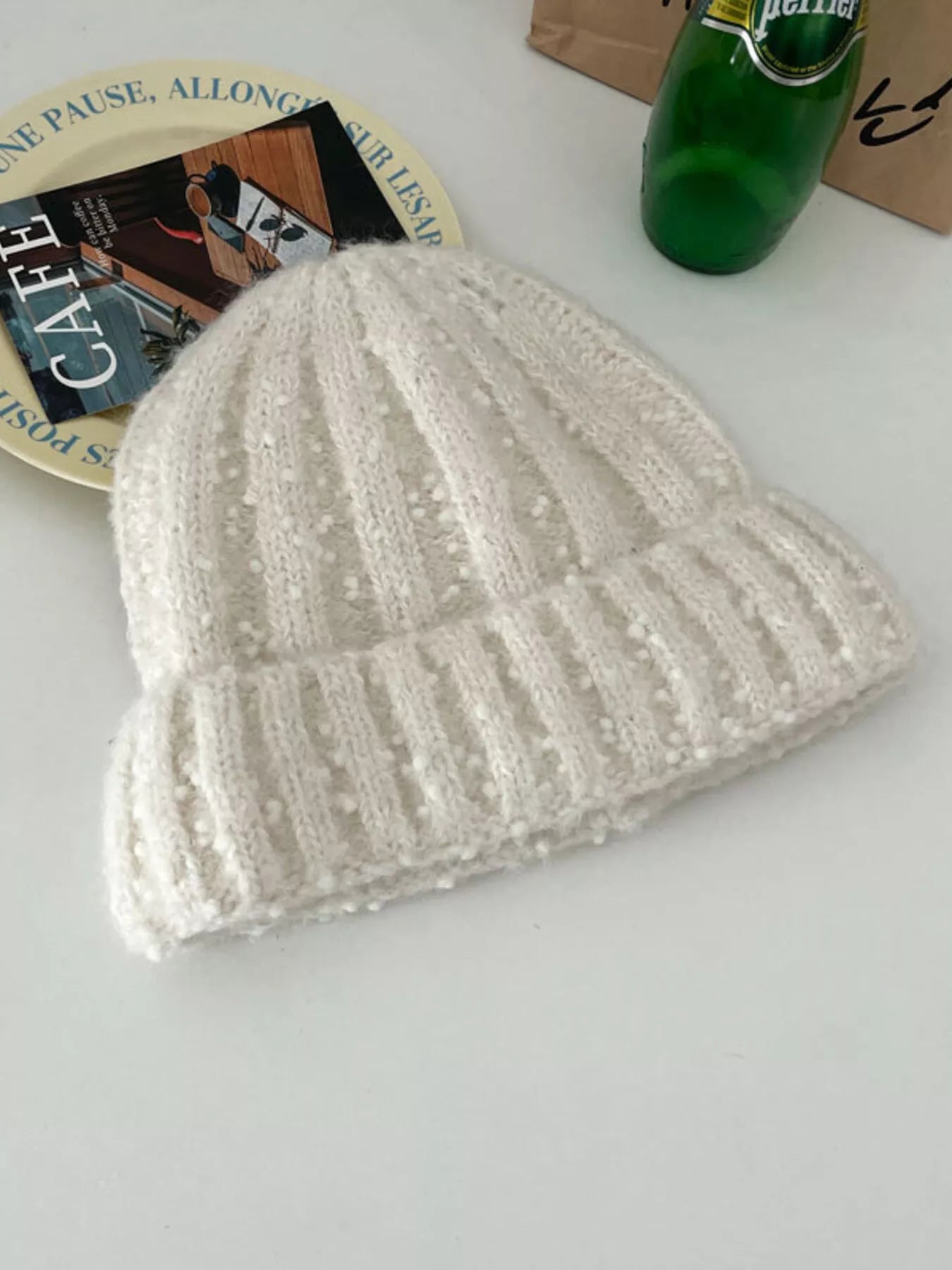 Knitted Beanie Hat - White One Size