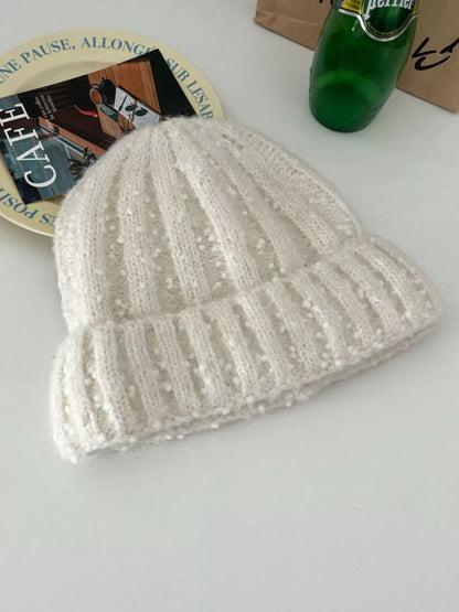 Knitted Beanie Hat - White One Size