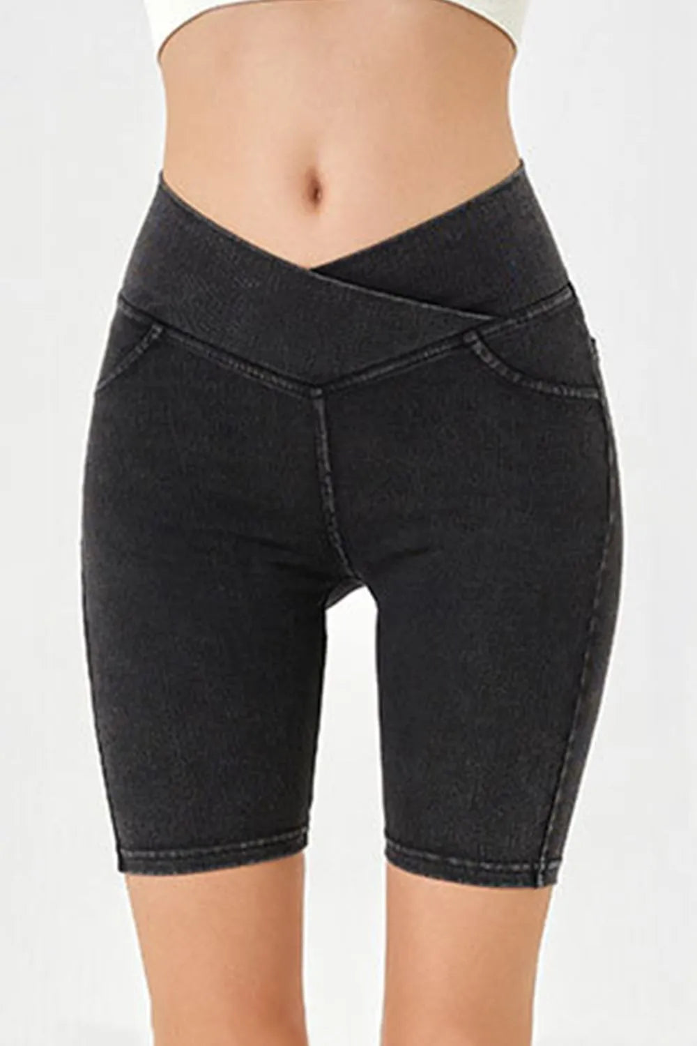 Asymmetrical Waist Denim Shorts -