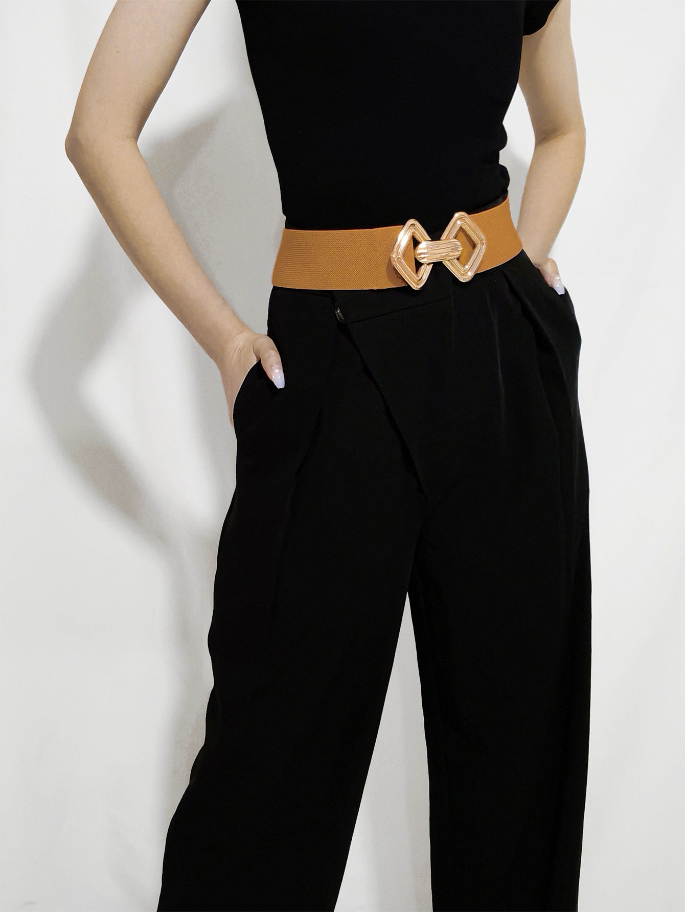 Geometric Buckle Elastic Wide Belt -