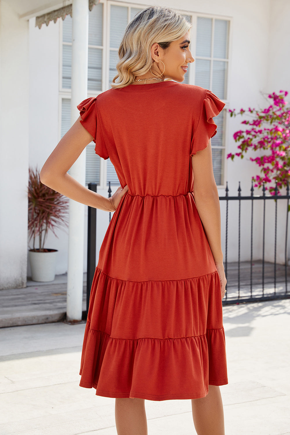 Ruched Notched Cap Sleeve Dress | AdoreStarr