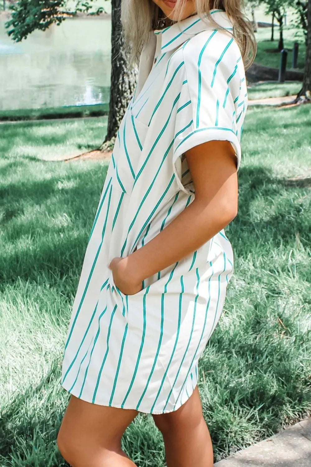 Striped Wide Shift Mini Shirt Dress -