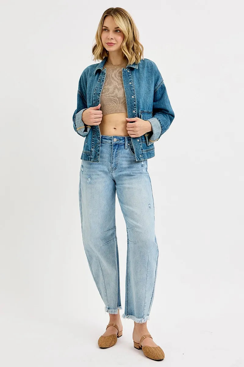 Oversized Cargo Pocket Denim Jacket -