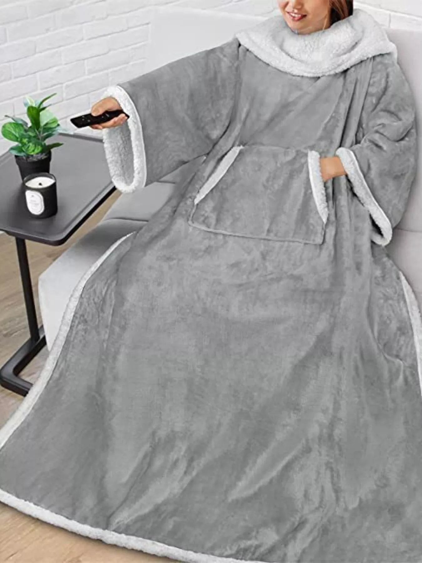 Oversized Wearable Blanket Hoodie Lounge Nightgown - Gray One Size
