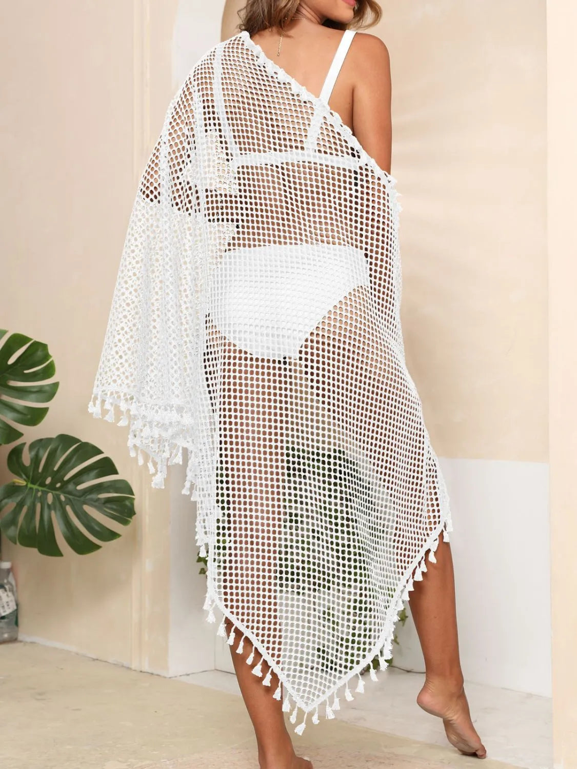 Tassel Openwork Open Front Cover-Up -