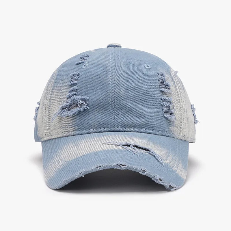 Distressed Adjustable Cotton Baseball Cap - Light Blue One Size