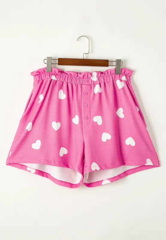 Heart Long Sleeve Top and Elastic Waist Shorts Set -