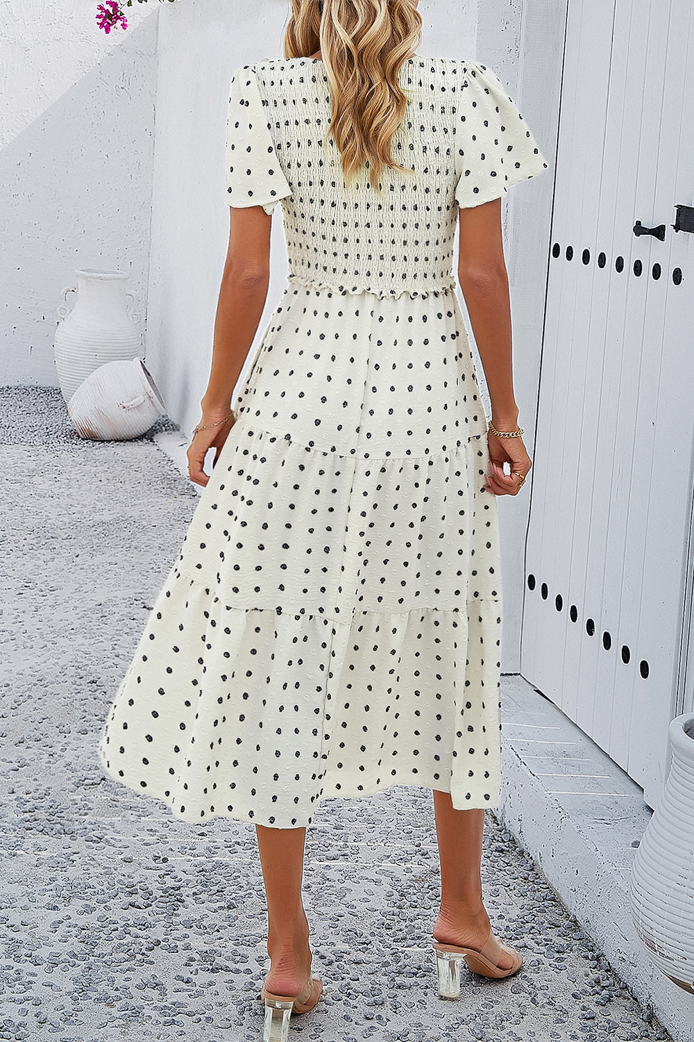 Swiss Dot Short Sleeve Smocked Dress | AdoreStarr