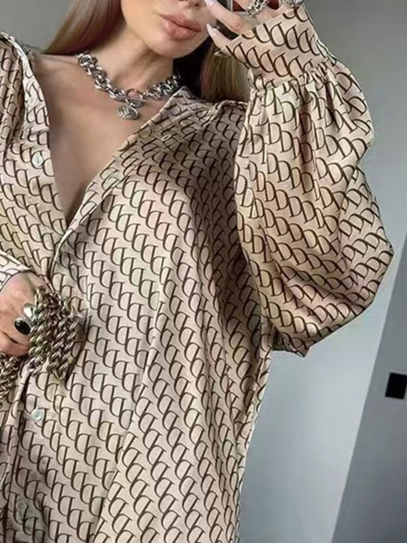 Printed Button Up Shirt and Pants Set -