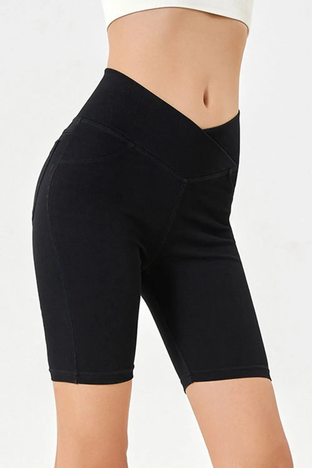 Asymmetrical Waist Denim Shorts -